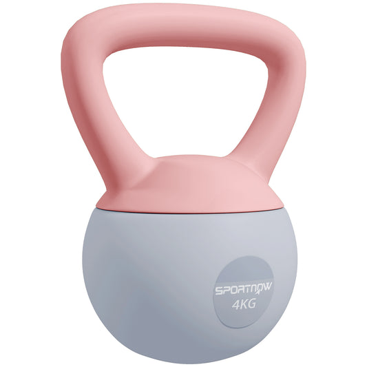 4KG Kettlebell with Soft Body and Non-Slip Handle, Pink and Grey
