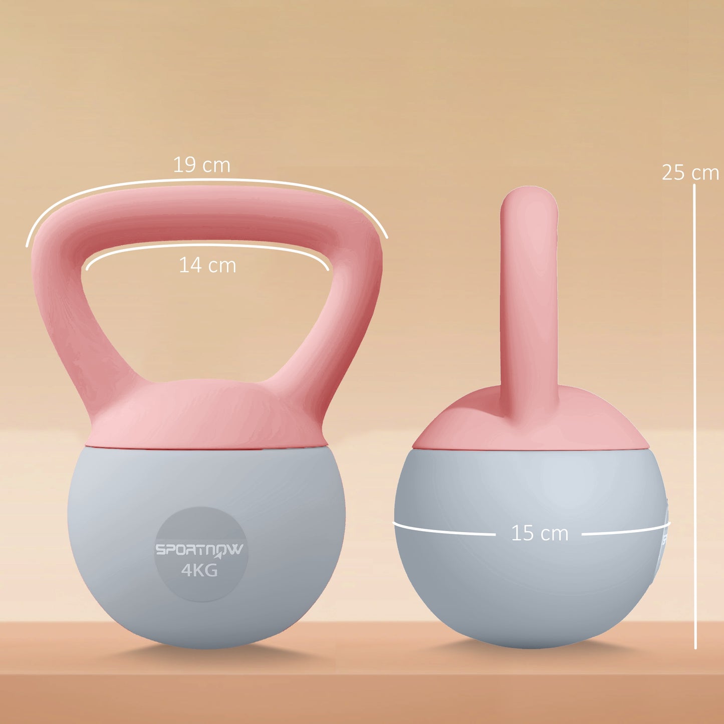 4KG Kettlebell with Soft Body and Non-Slip Handle, Pink and Grey