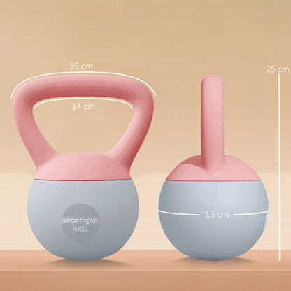 4KG Kettlebell with Soft Body and Non-Slip Handle, Pink and Grey