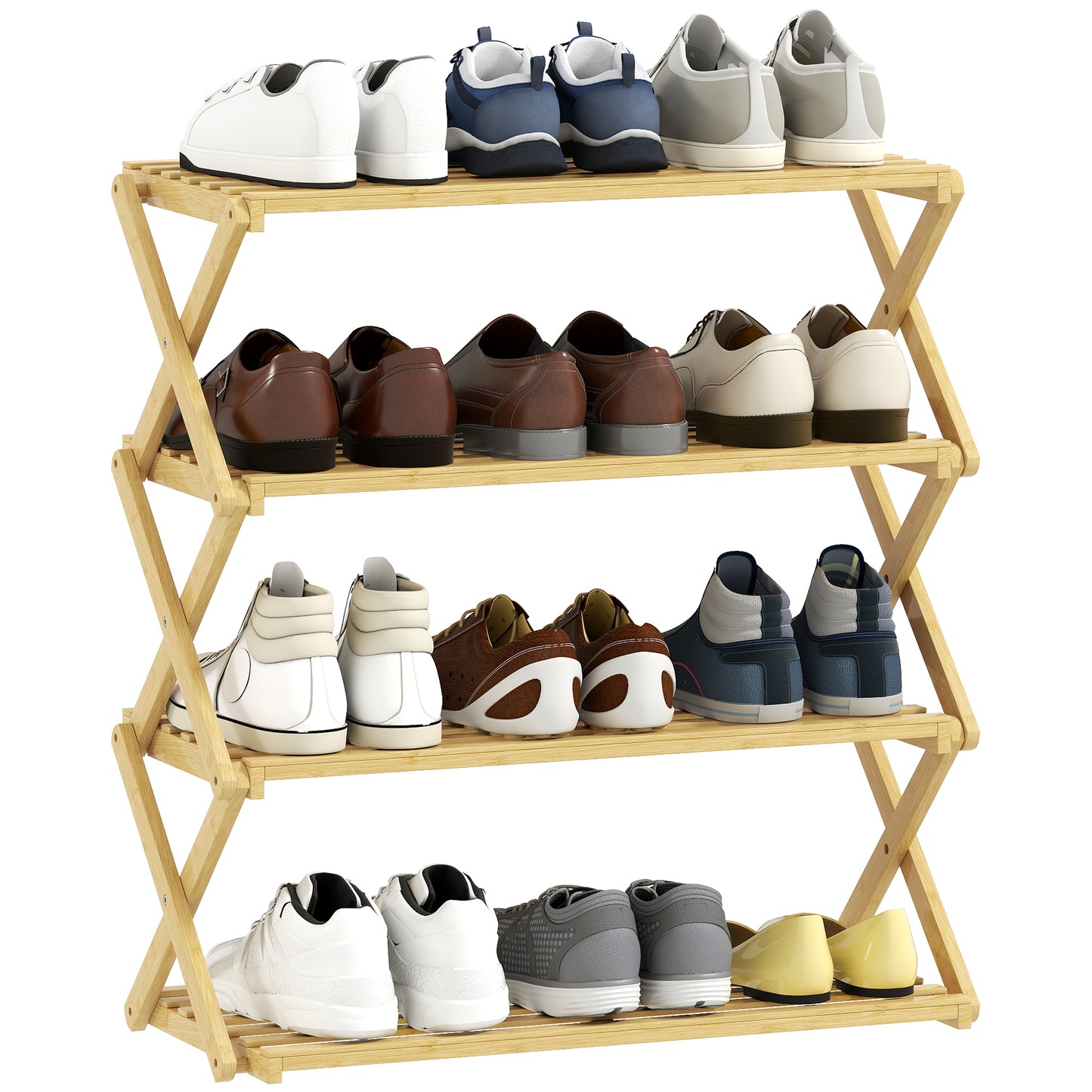 4-Tier Bamboo Shoe Rack, Folding Shoe Shelf, Holds up to 12 Pairs