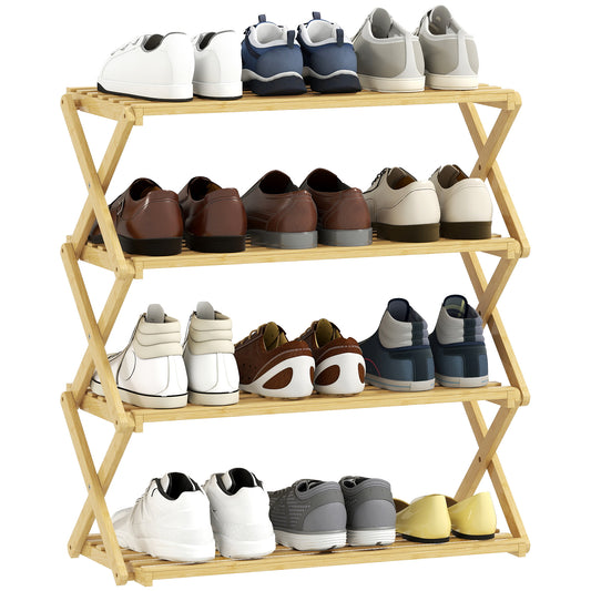 4-Tier Bamboo Shoe Rack, Folding Shoe Shelf, Holds up to 12 Pairs