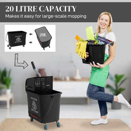 20L Mop Bucket with Wringer Handle on Wheels for Floor Cleaning Black
