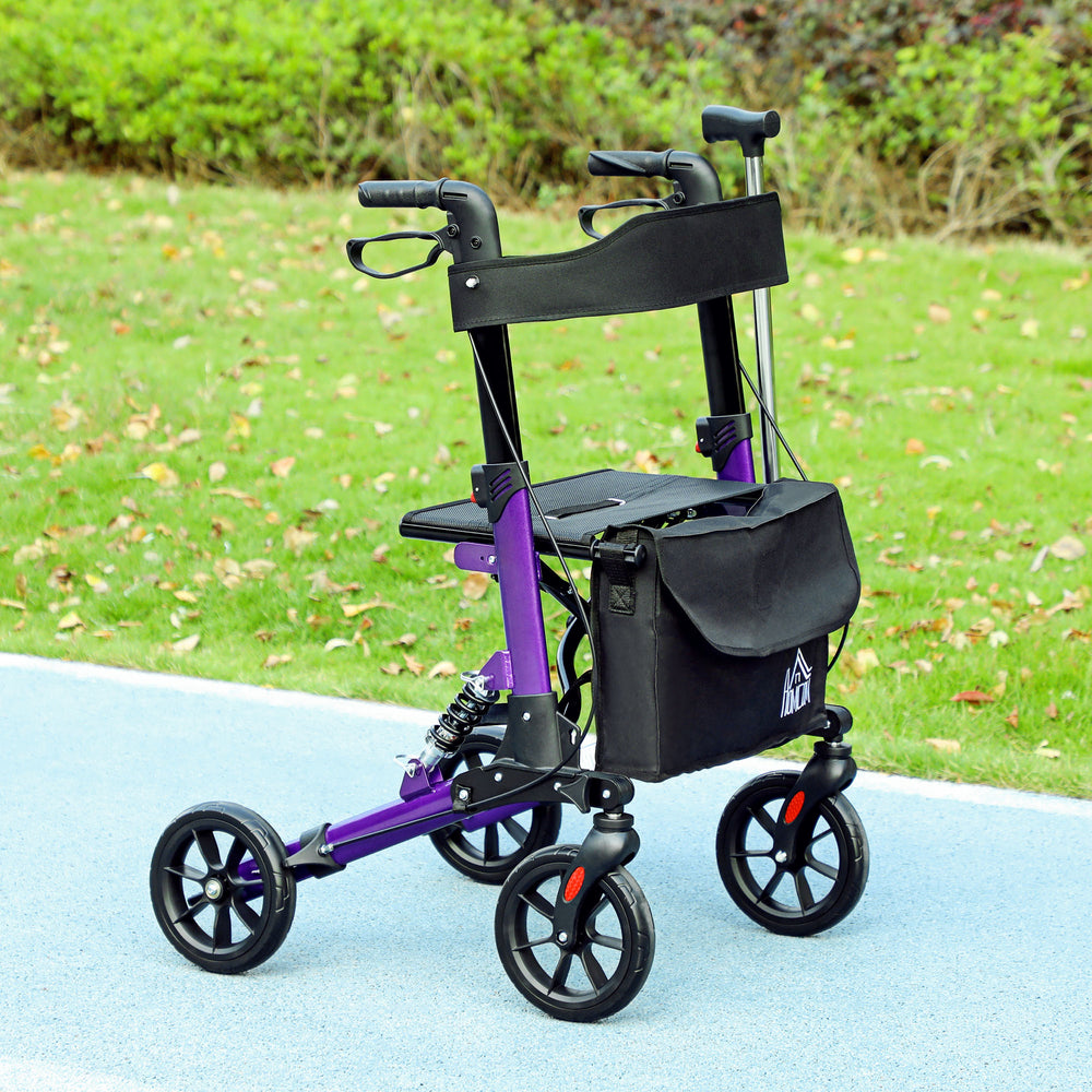 Folding Rollator Walker with Seat, Backrest, Bag, 4 Wheels, Purple