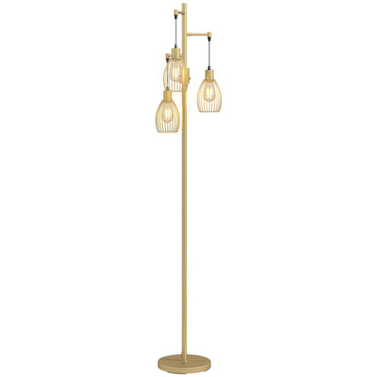 Industrial 3-Light Floor Lamp Dimmable LED Standing Lamp, Gold Tone