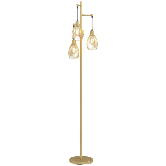 Industrial 3-Light Floor Lamp Dimmable LED Standing Lamp, Gold Tone