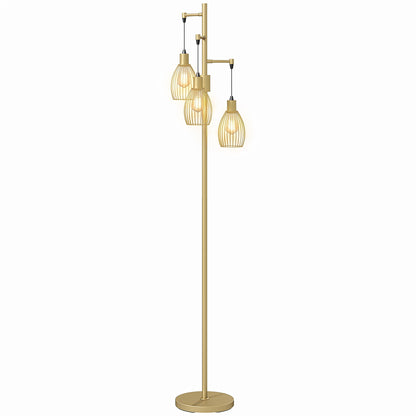 Industrial 3-Light Floor Lamp Dimmable LED Standing Lamp, Gold Tone