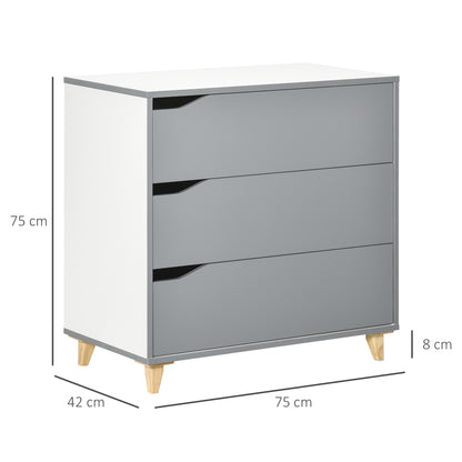 Chest of Drawers, 3 Drawer Unit Storage Organiser for Bedroom, Grey