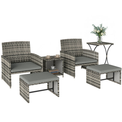 6 Piece Rattan Garden Furniture Set with Nesting Tables, Grey