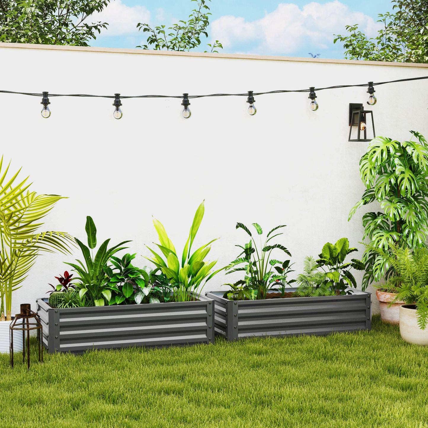 Set of 2 Raised Garden Bed, Outdoor Planter Box with Galvanised Steel Frame for Growing Vegetables, Flowers and Herbs, 110 x 50 x 30 cm, Light Grey