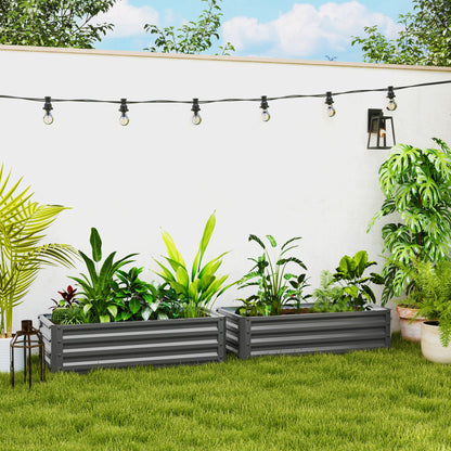 Set of 2 Raised Garden Bed, Outdoor Planter Box with Galvanised Steel Frame for Growing Vegetables, Flowers and Herbs, 110 x 50 x 30 cm, Light Grey