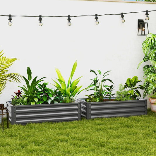Set of 2 Raised Garden Bed, Outdoor Planter Box with Galvanised Steel Frame for Growing Vegetables, Flowers and Herbs, 110 x 50 x 30 cm, Light Grey