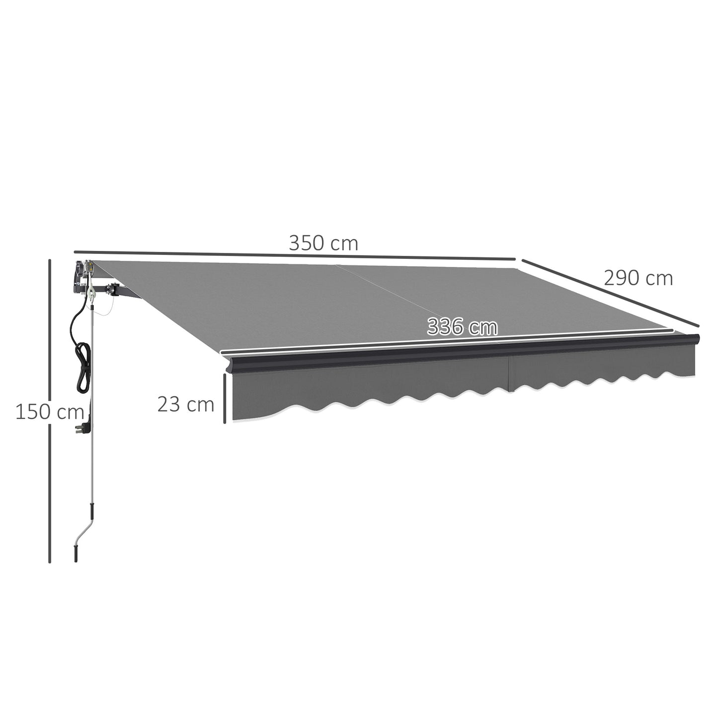 3.5 x 3(m) Electric Retractable Awning, Aluminium Frame, Dark Grey