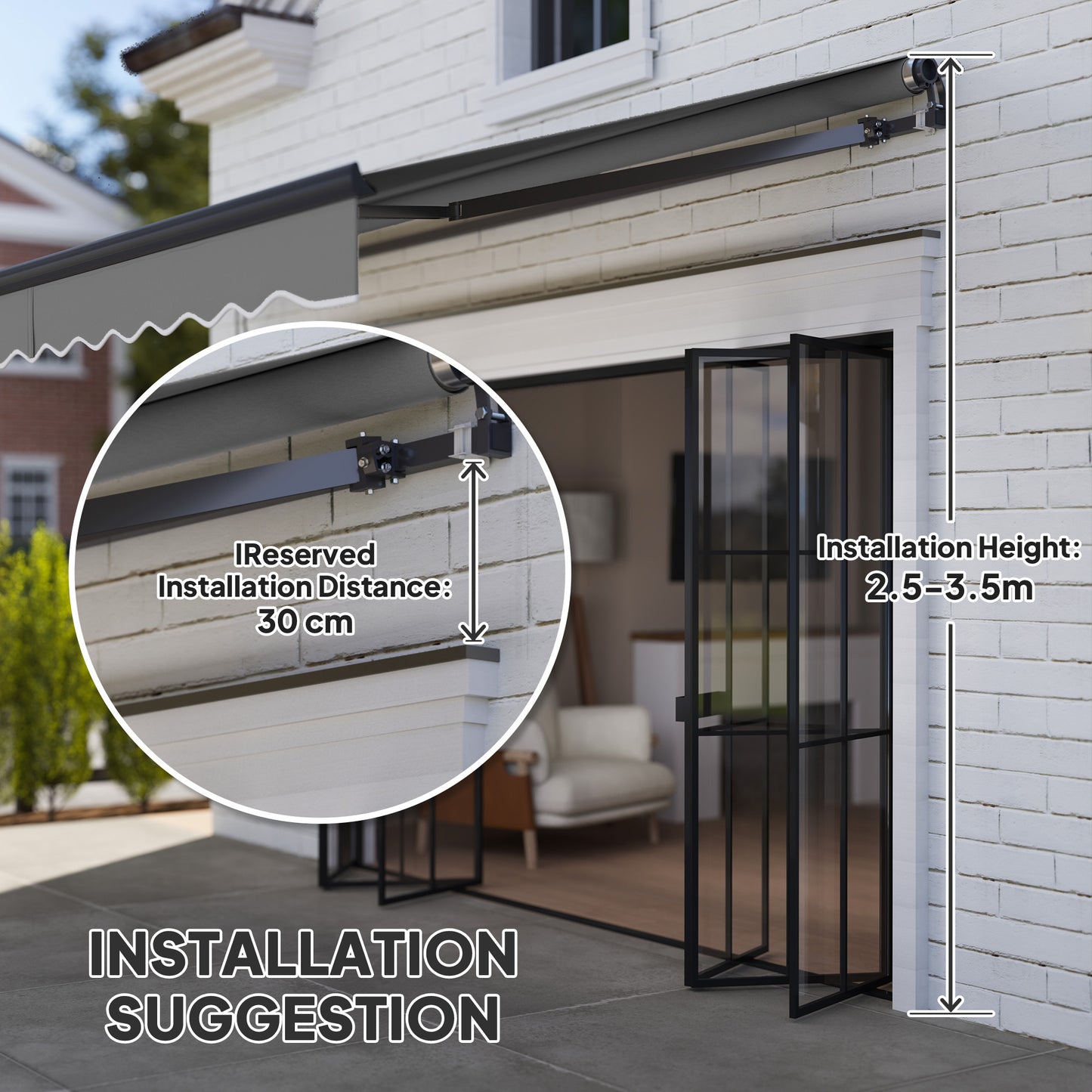 3.5 x 3(m) Electric Retractable Awning, Aluminium Frame, Dark Grey