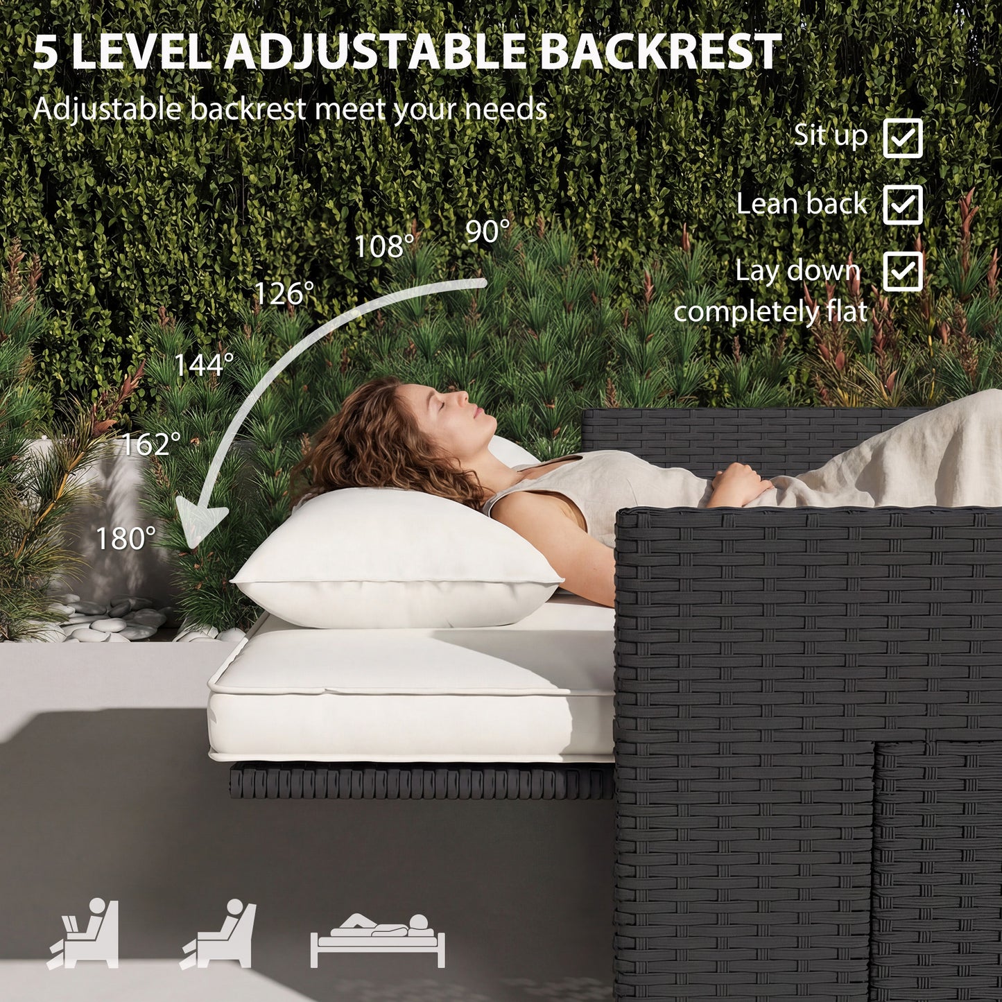 Garden Rattan Furniture Set 2 Seater Patio Sun Lounger Daybed Cream