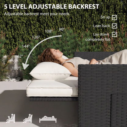 Garden Rattan Furniture Set 2 Seater Patio Sun Lounger Daybed Cream