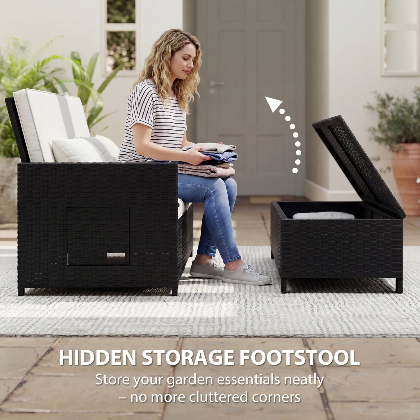 Garden Rattan Furniture Set 2 Seater Patio Sun Lounger Daybed Cream