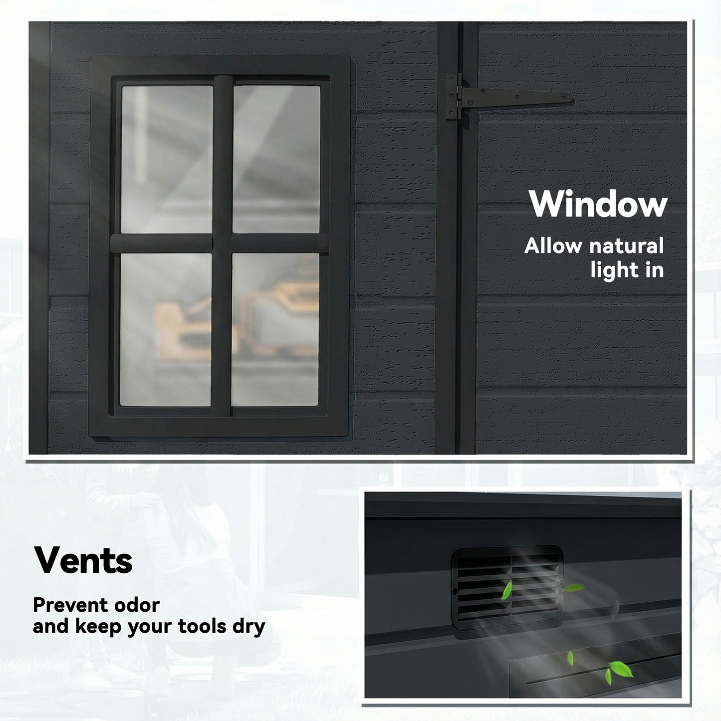 10 x 6 ft Plastic Garden Shed with Floor, Lockable Doors, Dark Grey