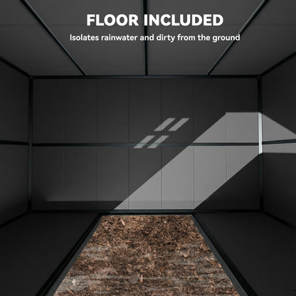 10 x 6 ft Plastic Garden Shed with Floor, Lockable Doors, Dark Grey