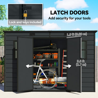 10 x 6 ft Plastic Garden Shed with Floor, Lockable Doors, Dark Grey