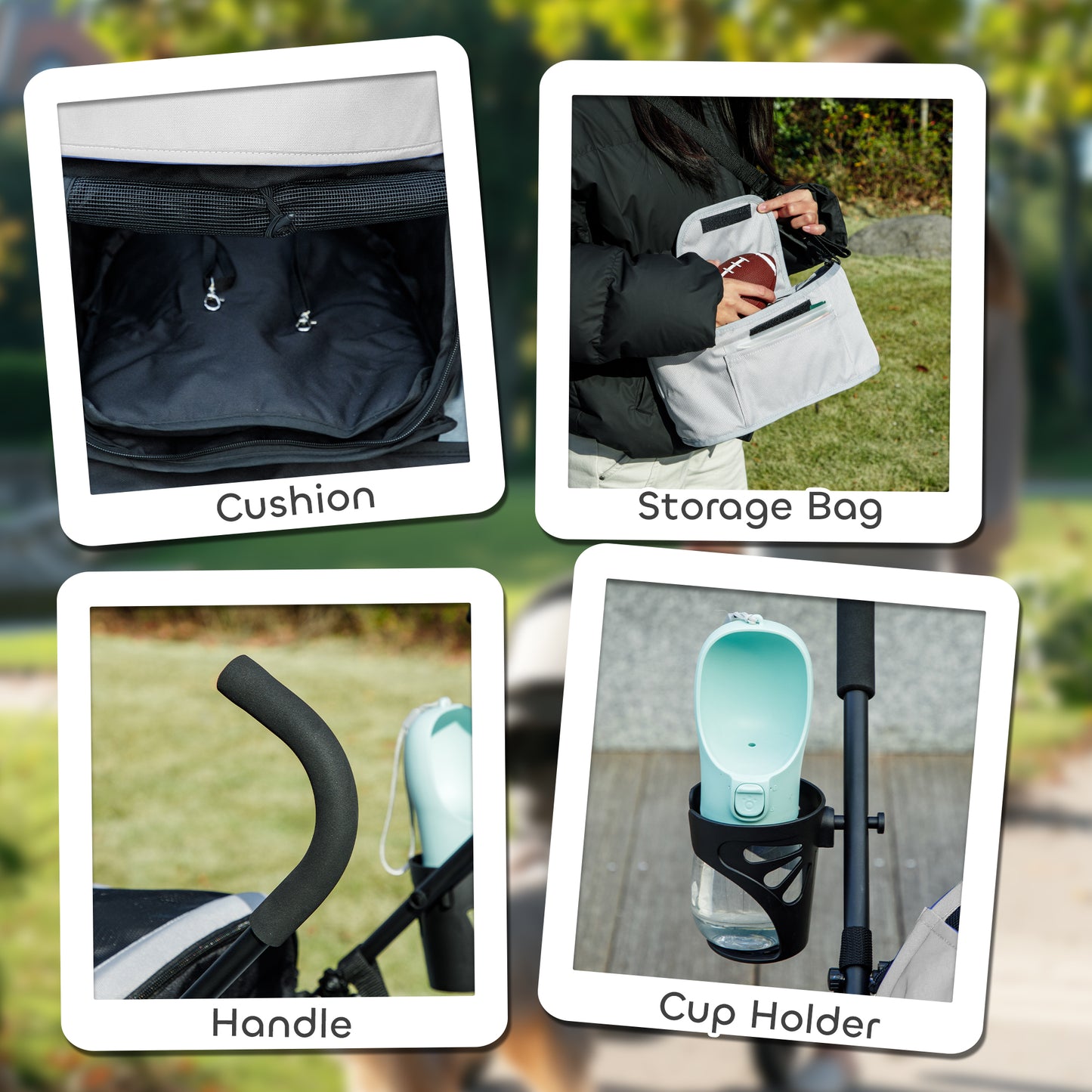 Lightweight Foldable Dog Stroller for Mini Dogs, Light Grey