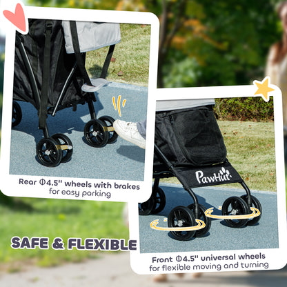 Lightweight Foldable Dog Stroller for Mini Dogs, Light Grey