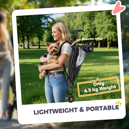 Lightweight Foldable Dog Stroller for Mini Dogs, Light Grey