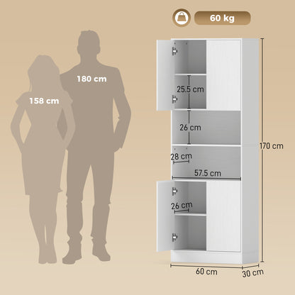 170cm Kitchen Pantry Cabinet with Soft-Close Hinges, White Wood Effect