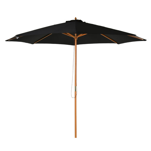 √¢¬å¬Ä3m Bamboo Wooden Market Patio Umbrella Garden Parasol Outdoor Sunshade Canopy, 8-ribs,Black