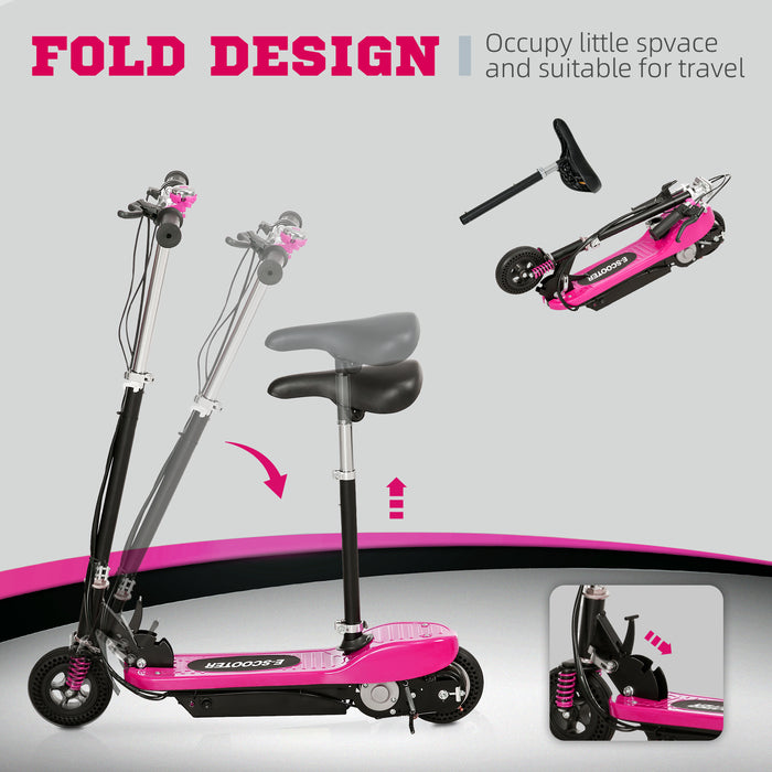 Steel Electric Scooter, Folding E-Scooter with Warning Bell, 15km/h Maximum Speed, for 4-14 Years Old, Pink