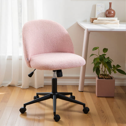 Desk Chair, Fluffy Swivel Office Chair for Makeup Vanity, Light Pink