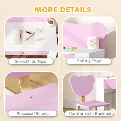 Kids Desk and Chair Set, Children Writing Table with Drawer, Pink