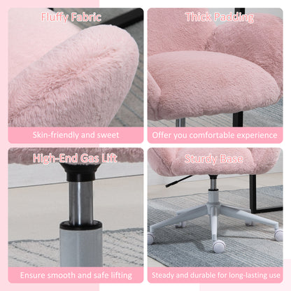 Fluffy Leisure Chair Office Chair with Backrest Armrest Wheels Pink