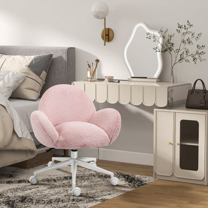 Fluffy Leisure Chair Office Chair with Backrest Armrest Wheels Pink