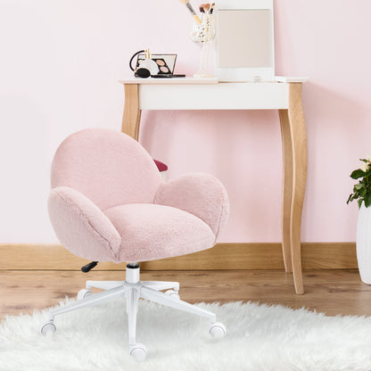 Fluffy Leisure Chair Office Chair with Backrest Armrest Wheels Pink