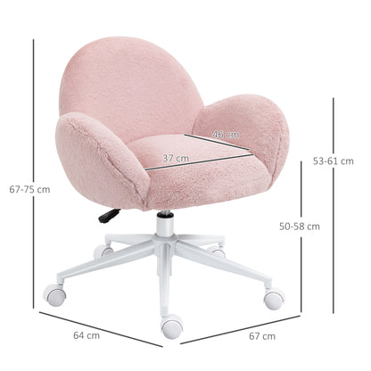 Fluffy Leisure Chair Office Chair with Backrest Armrest Wheels Pink