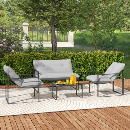 4 PCs Garden Sofa Set with 2 Armchairs Loveseat Coffee Table