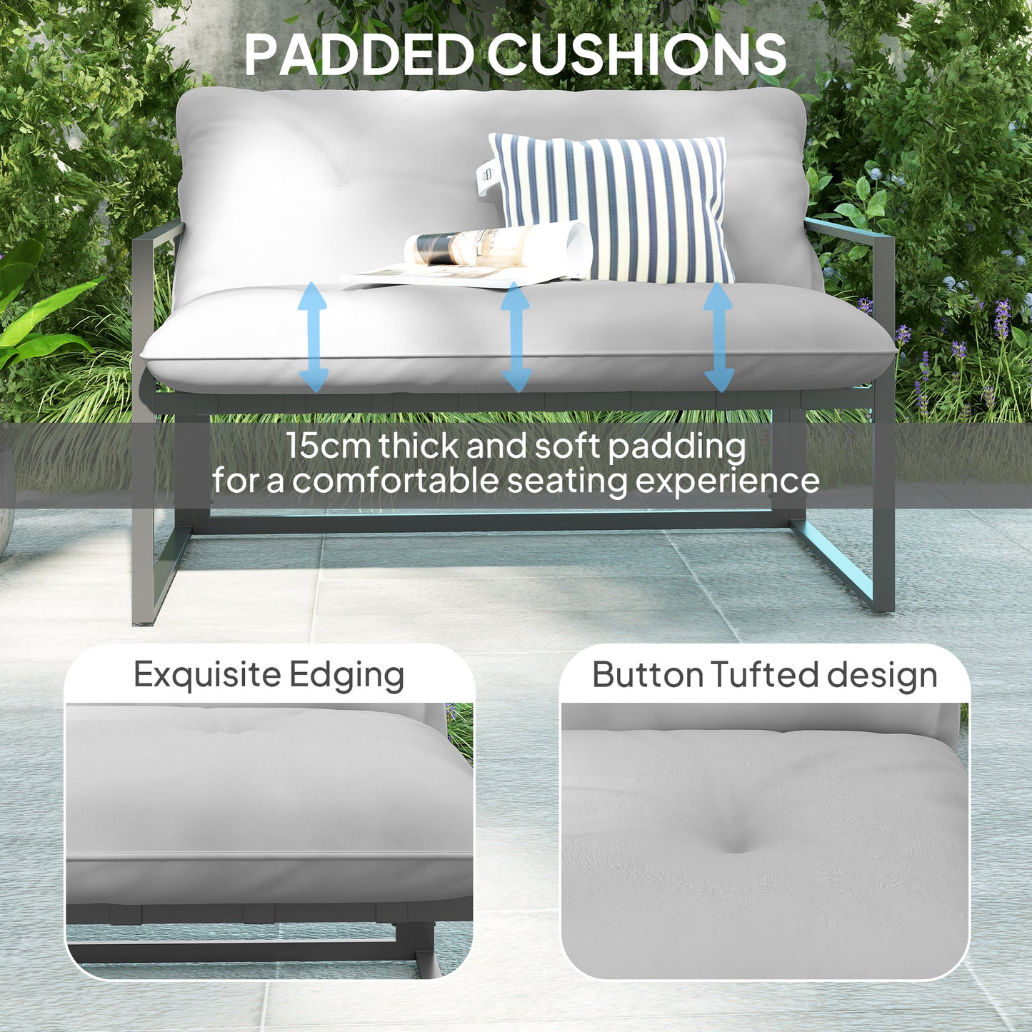 4 PCs Garden Sofa Set with 2 Armchairs Loveseat Coffee Table