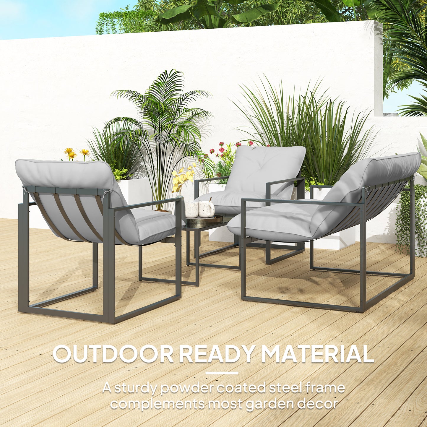 4 PCs Garden Sofa Set with 2 Armchairs Loveseat Coffee Table