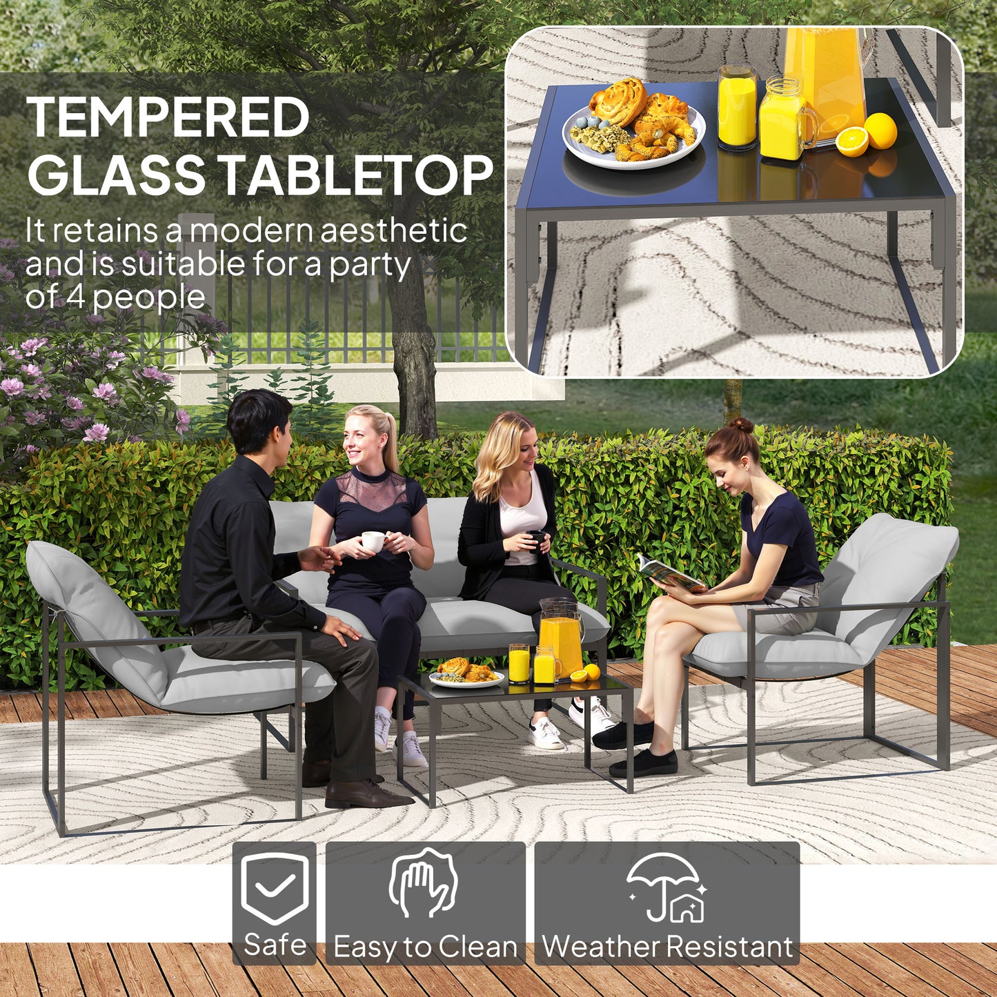 4 PCs Garden Sofa Set with 2 Armchairs Loveseat Coffee Table