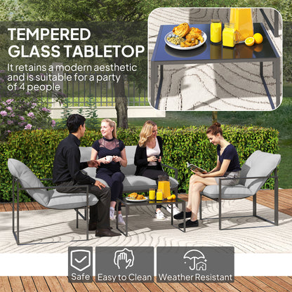 4 PCs Garden Sofa Set with 2 Armchairs Loveseat Coffee Table