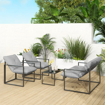 4 PCs Garden Sofa Set with 2 Armchairs Loveseat Coffee Table