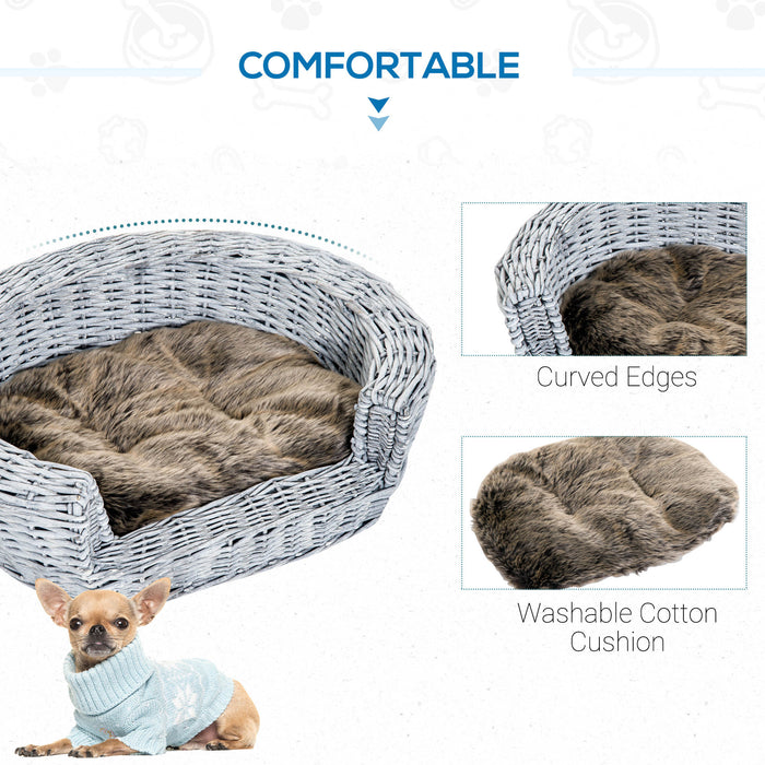 Elevated Dog Cat Couch Pet Basket Sofa Bed Wicker Willow Rattan w/Cushion