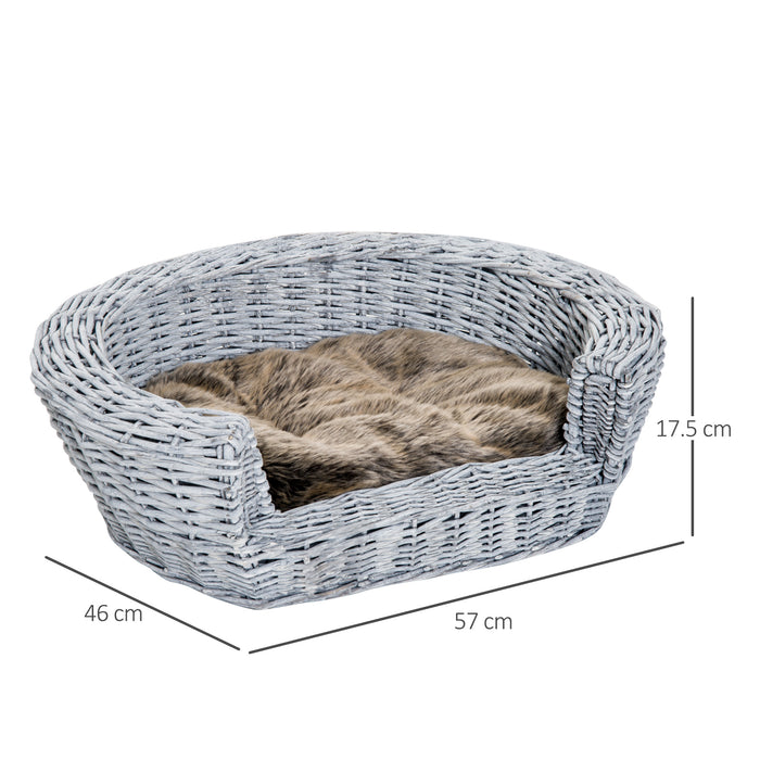 Elevated Dog Cat Couch Pet Basket Sofa Bed Wicker Willow Rattan w/Cushion