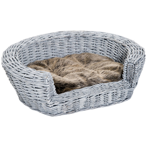 Elevated Dog Cat Couch Pet Basket Sofa Bed Wicker Willow Rattan w/Cushion