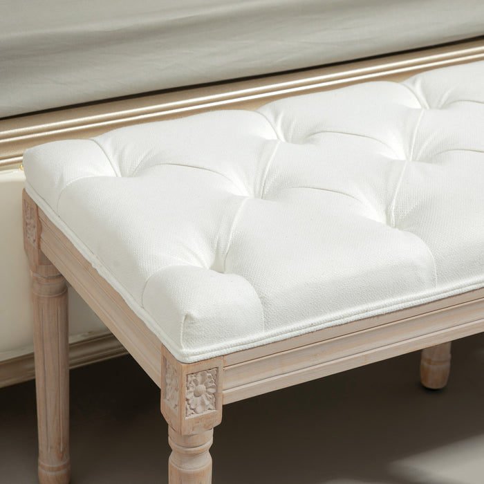 End of Bed Bench, Upholstered Bedroom Bench, Cream White