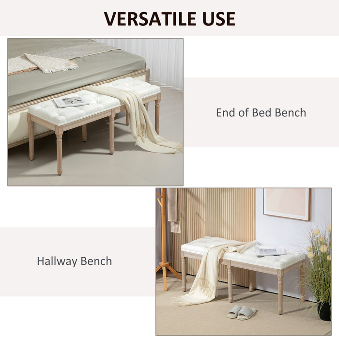 End of Bed Bench, Upholstered Bedroom Bench, Cream White