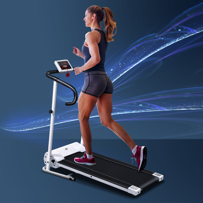 Steel Folding Motorized Home Treadmill w/ LCD Monitor White