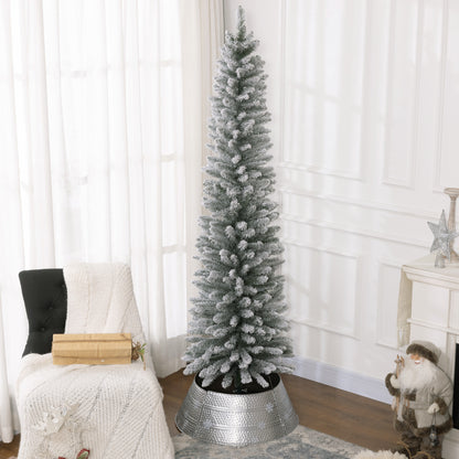 7 Foot Artificial Pencil Christmas Tree with Snow Flocked Tips, White