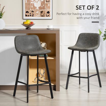 Bar Stools Set of 2, Bar Chairs with Back and Steel Legs, Grey