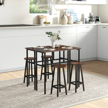 6-Piece Industrial Bar Table Set, 2 Kitchen Tables with 4 Stools, Brown